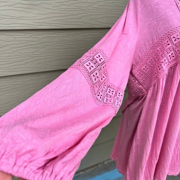 Suzane Betro women's size XL, stretch lace long sleeve pink top - Picture 6 of 8